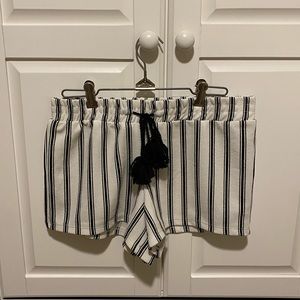 black and white striped shorts with tassel tie
